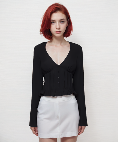 Sweet Pleated Flared Sleeve Top