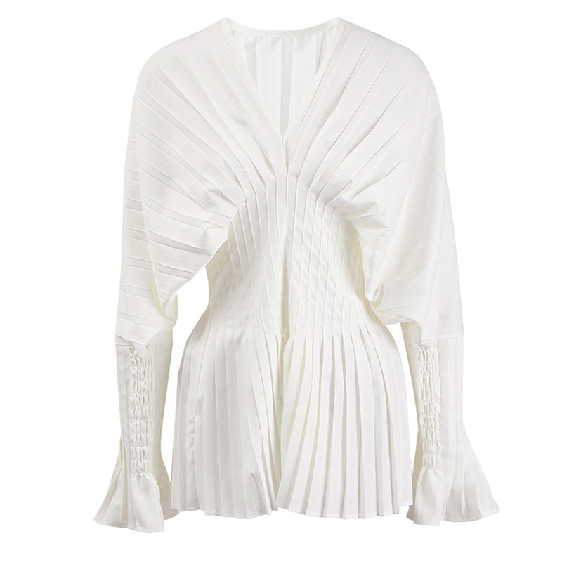 Pleated White Long Shirt Dress/Top