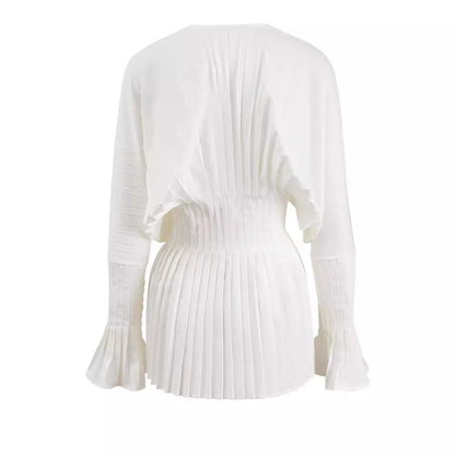 Pleated White Long Shirt Dress/Top