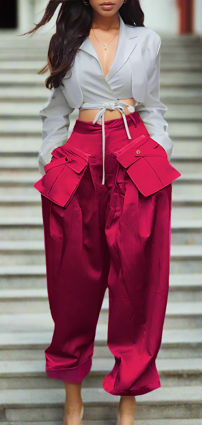 Wide-Leg High Pocket Pants