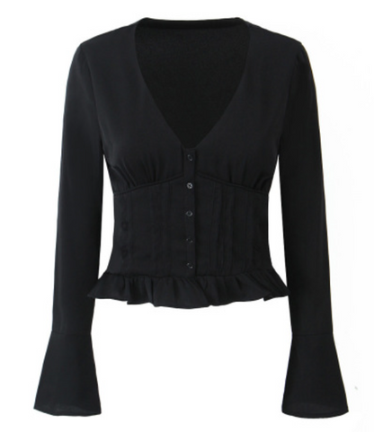 Sweet Pleated Flared Sleeve Top