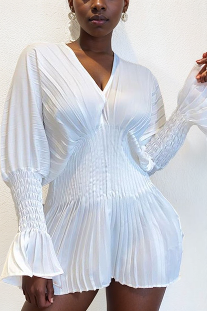 Pleated White Long Shirt Dress/Top