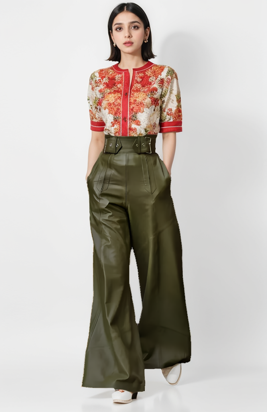 High-Waisted Faux Leather Wide-Leg Pants