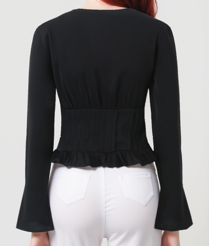 Sweet Pleated Flared Sleeve Top