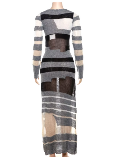 Striped Knitted Mesh Dress