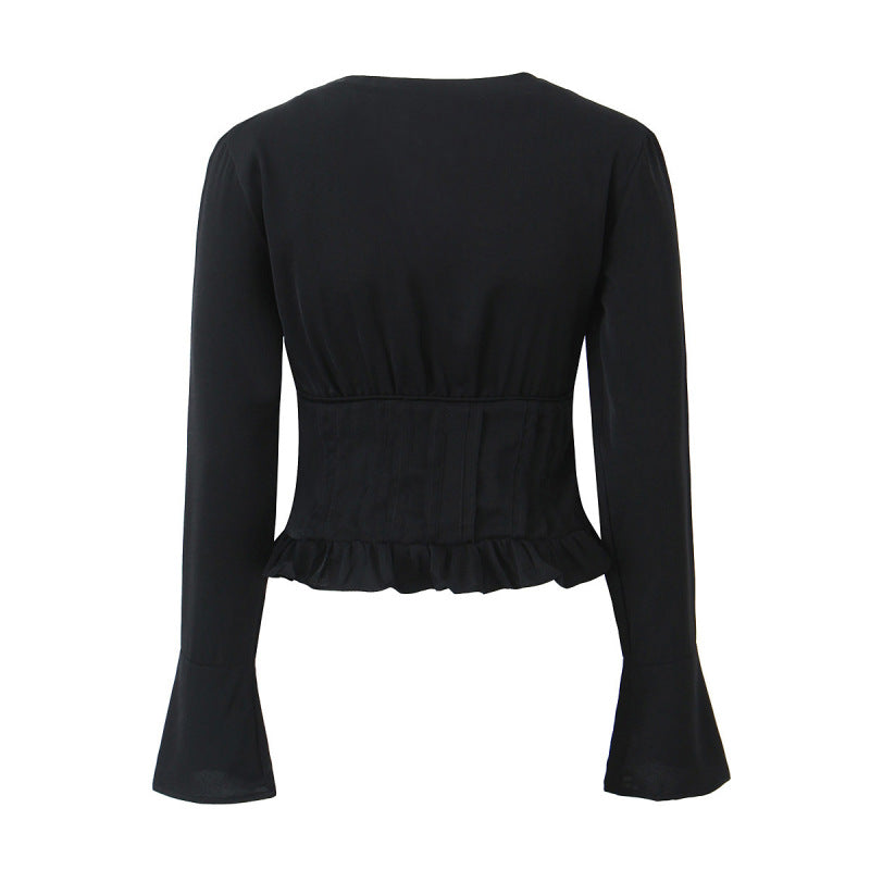 Sweet Pleated Flared Sleeve Top